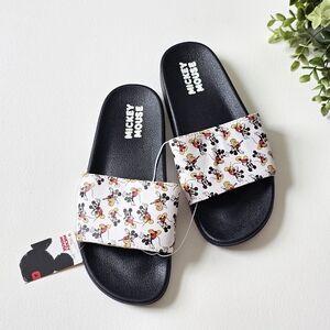 Disney Mickey Mouse Slide Sandals Black Multicolor Strap NWT Little Kid Size 2/3